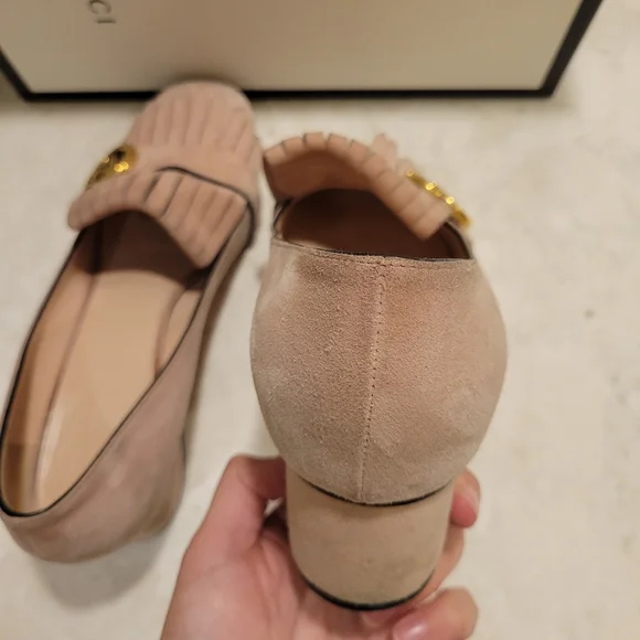 Gucci GG Marmont Pink Blush Fringe Loafer Pumps - Picture 9 of 11